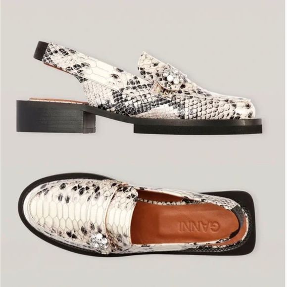Ganni Shoes - GANNI Snake Leather Slingback Loafers Sz 38/ US 7.5 Chunky Crystal Embellished